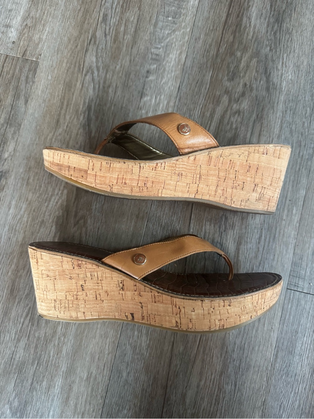 Sam Edelman Tan Cork Wedge Thong Sandals